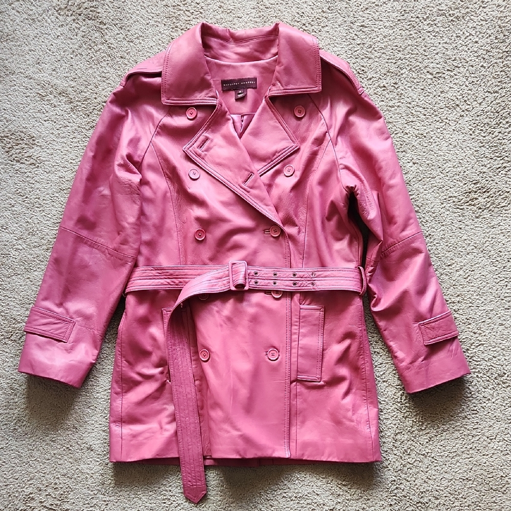 Margaret Godfery Pink Double-Breasted Trench Coat with Belt Size 14